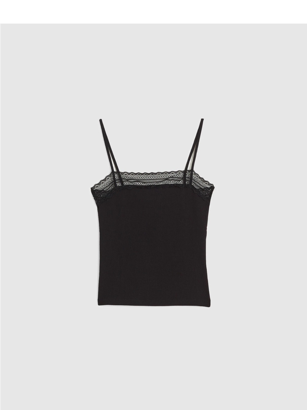 Madewell Black Lace-Trim Square Neck Ribbed Tank NY280 Brand New